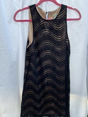 Speechless . Black Lace Overlay Shift Dress with Nude Lining